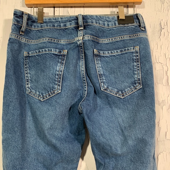 Zara Blue Medium Wash Sequins Bottom Straight Cropped Jeans Sz 8 EUC - Picture 9 of 14